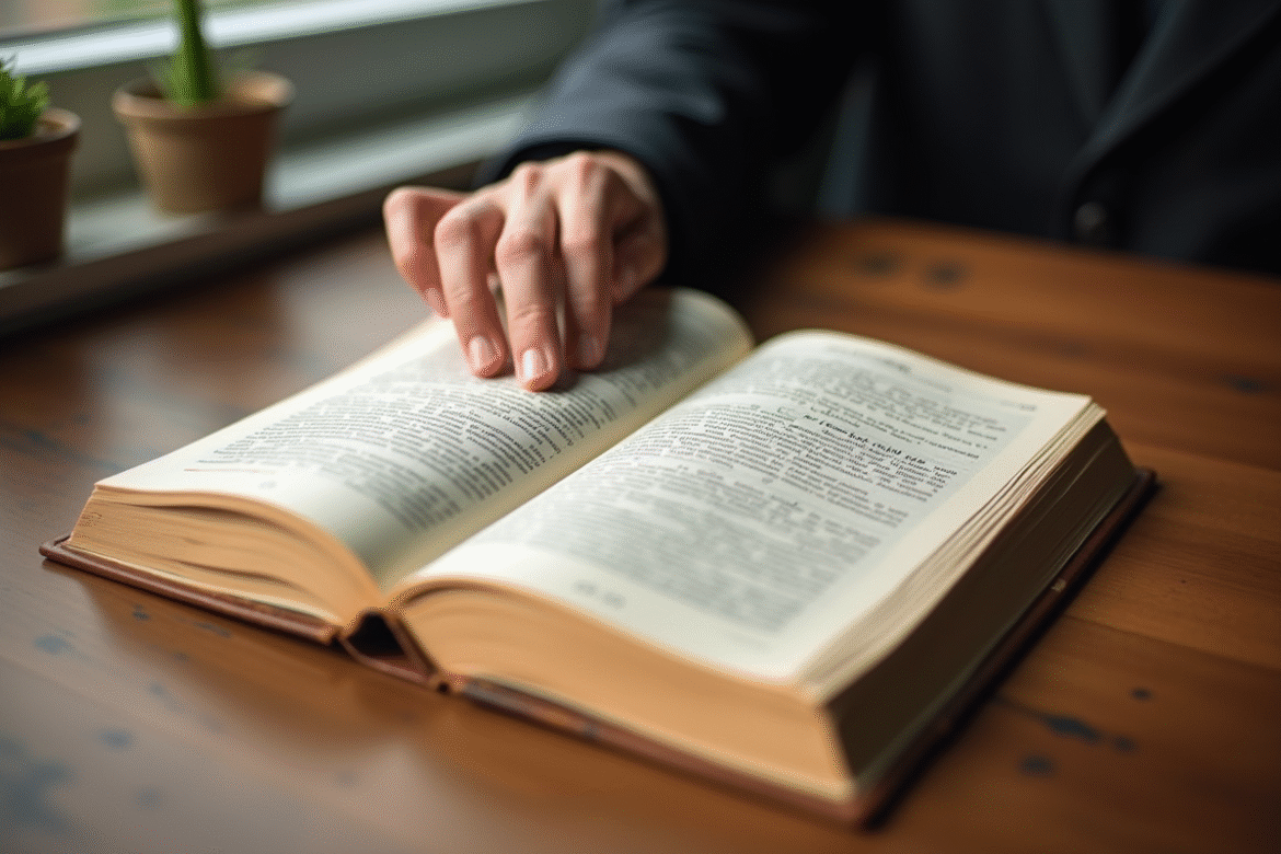 Livre de code civil français ouvert sur un bureau en lumière naturelle