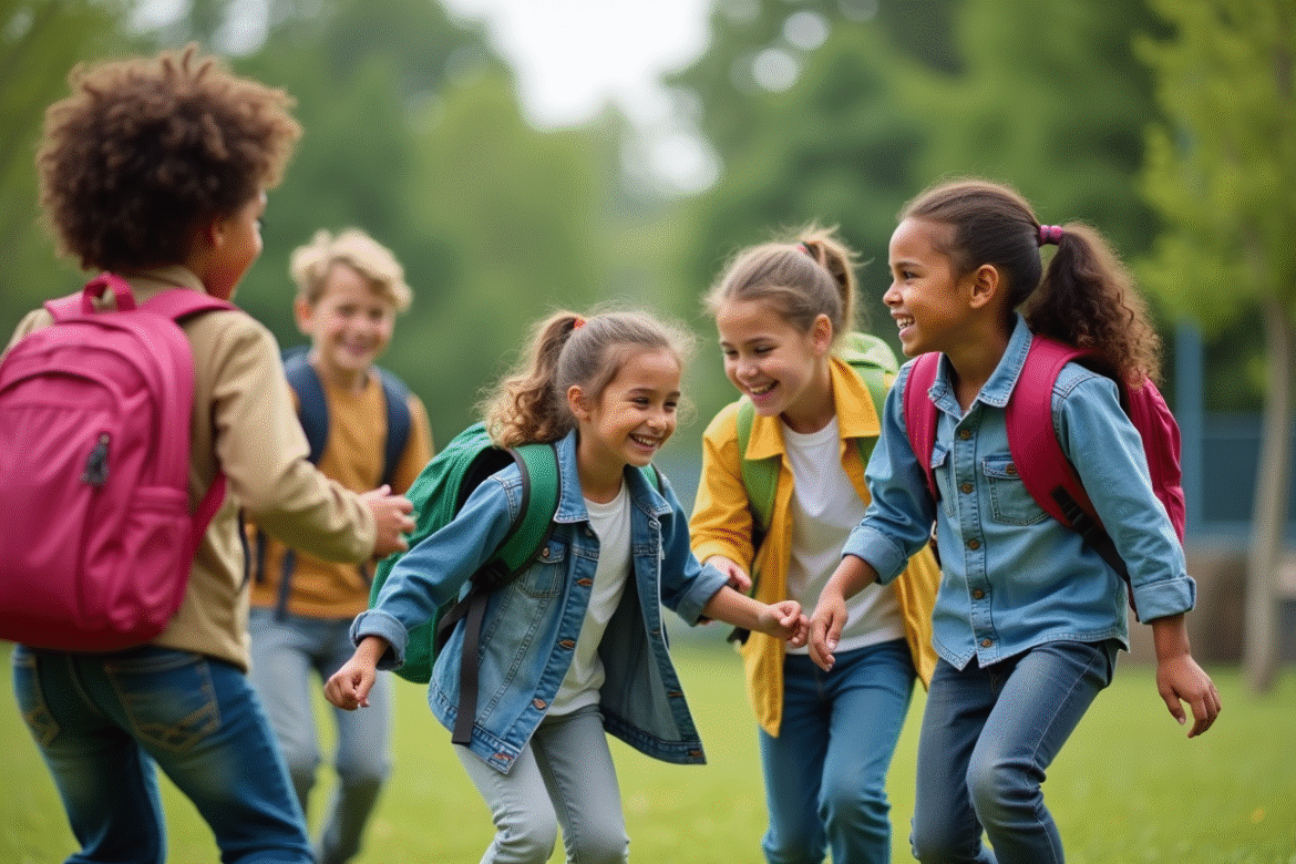 Enfants jouant en plein air dans un parc vert