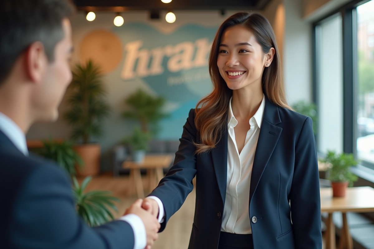 Femme entrepreneure serrant la main d