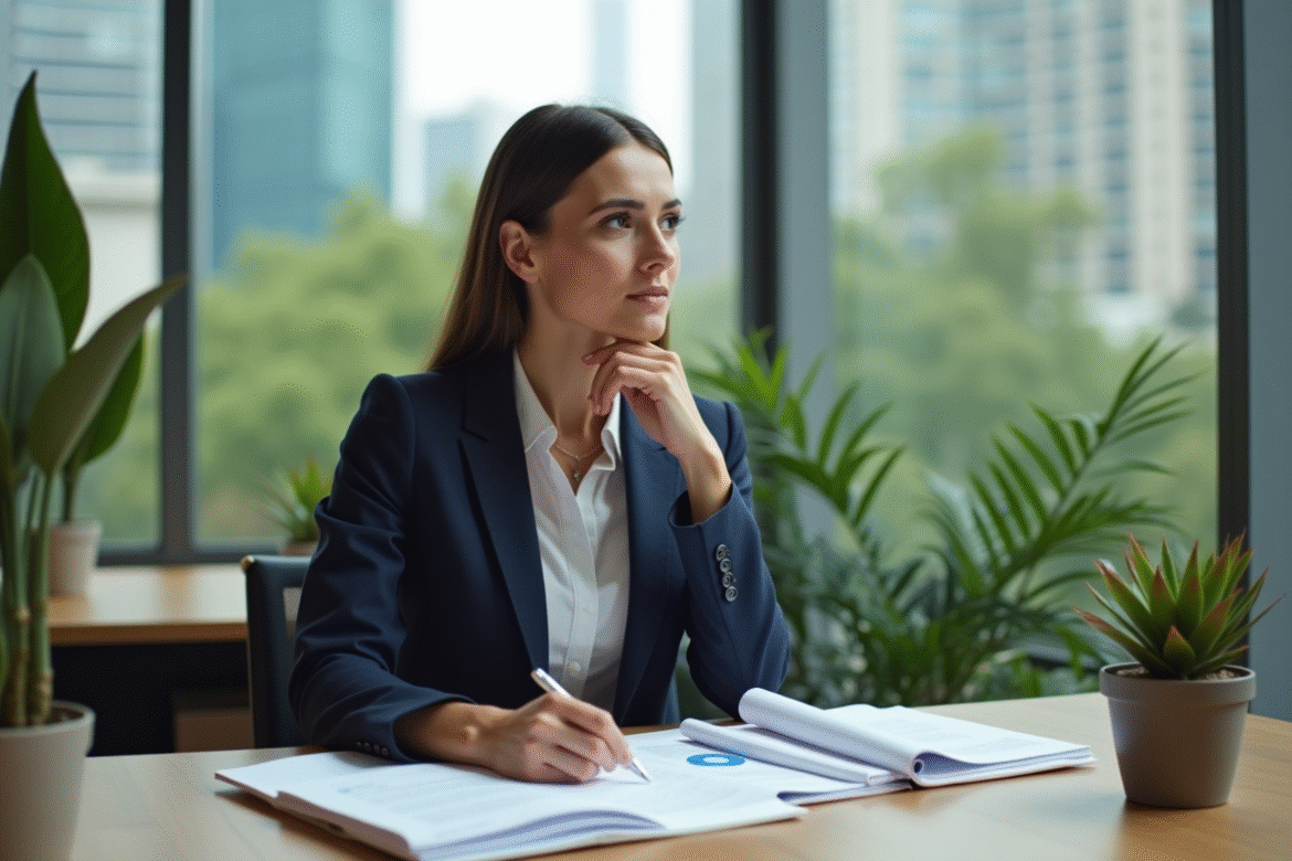 Femme professionnelle en réunion d'investissement durable