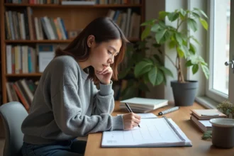 Jeune femme organise son calendrier à la maison