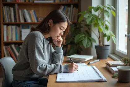 Jeune femme organise son calendrier à la maison