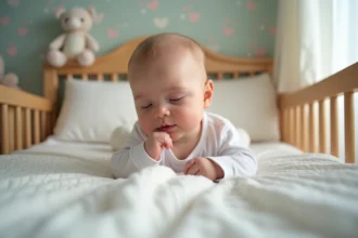 Bébé endormi paisiblement dans les bras de sa mère