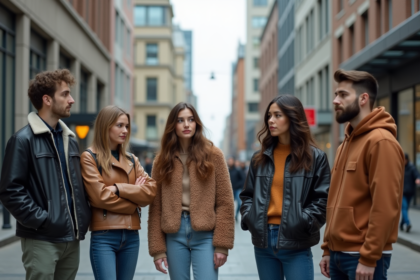 Groupe de jeunes en streetwear dans une ville animée