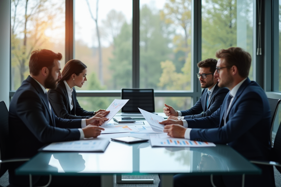 Groupe de professionnels analysant des documents financiers