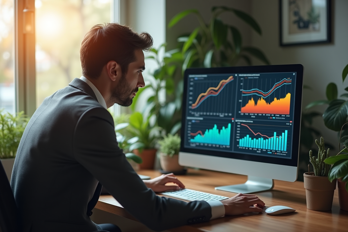 Homme en business analysant des graphiques boursiers