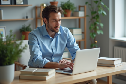 Homme en tenue décontractée choisissant options sur un formulaire web
