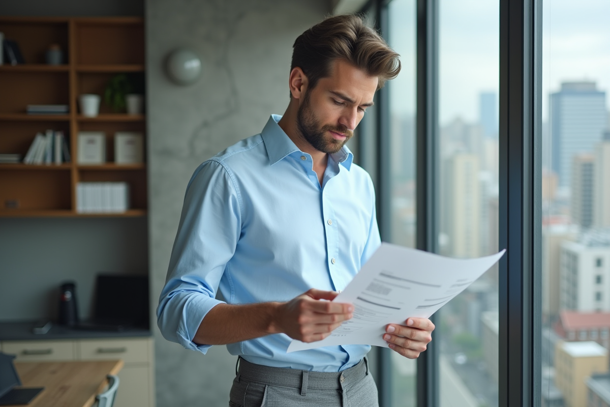 Jeune homme étudiant un rapport d
