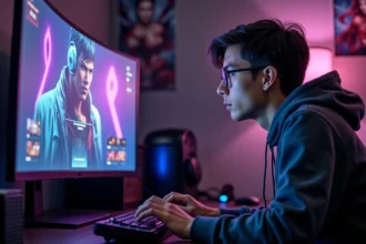 Joueur concentré sur son build de personnage DB Super Hit dans Dragon Ball Xenoverse 2 sur PC gaming