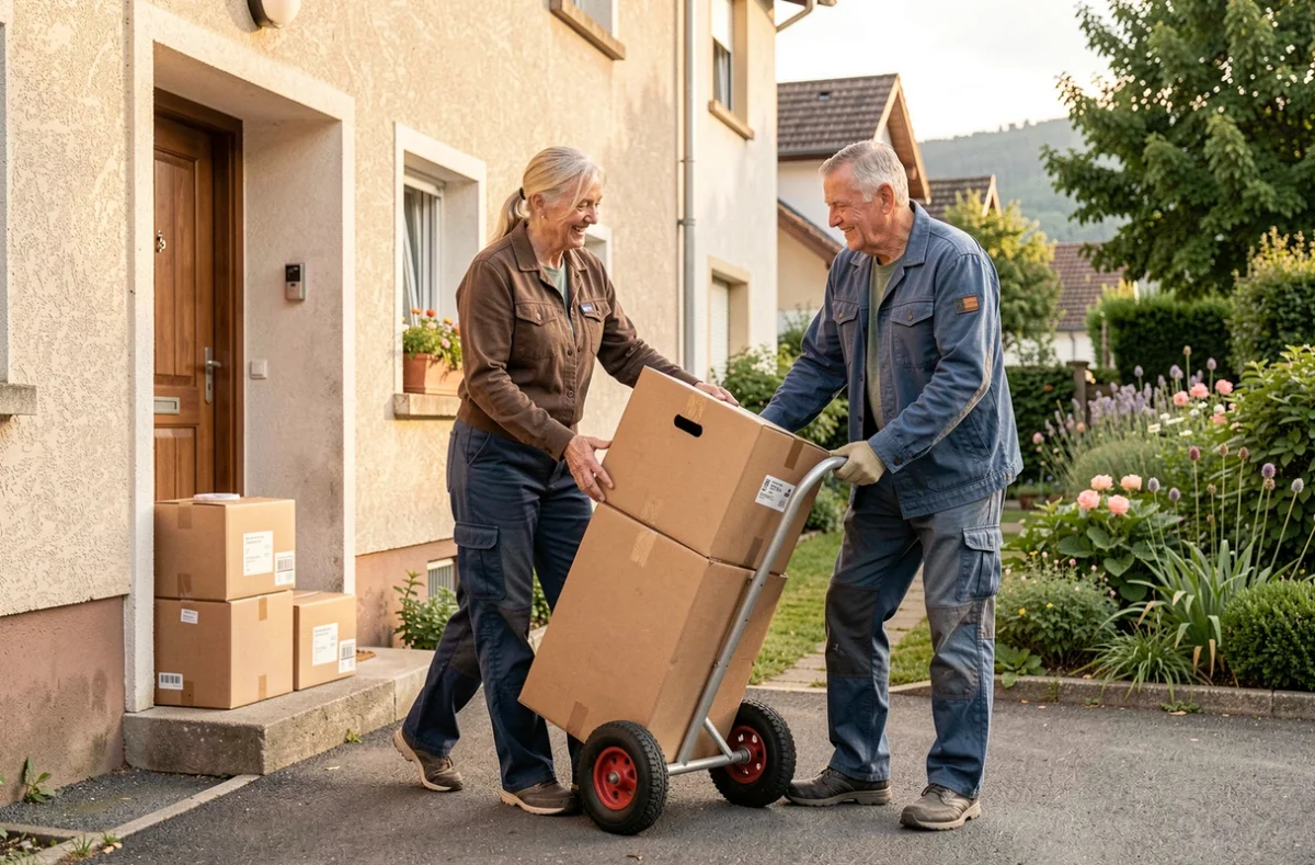 Équipe Maideo Doubs aidant un résident avec des services de manutention et déménagement à domicile