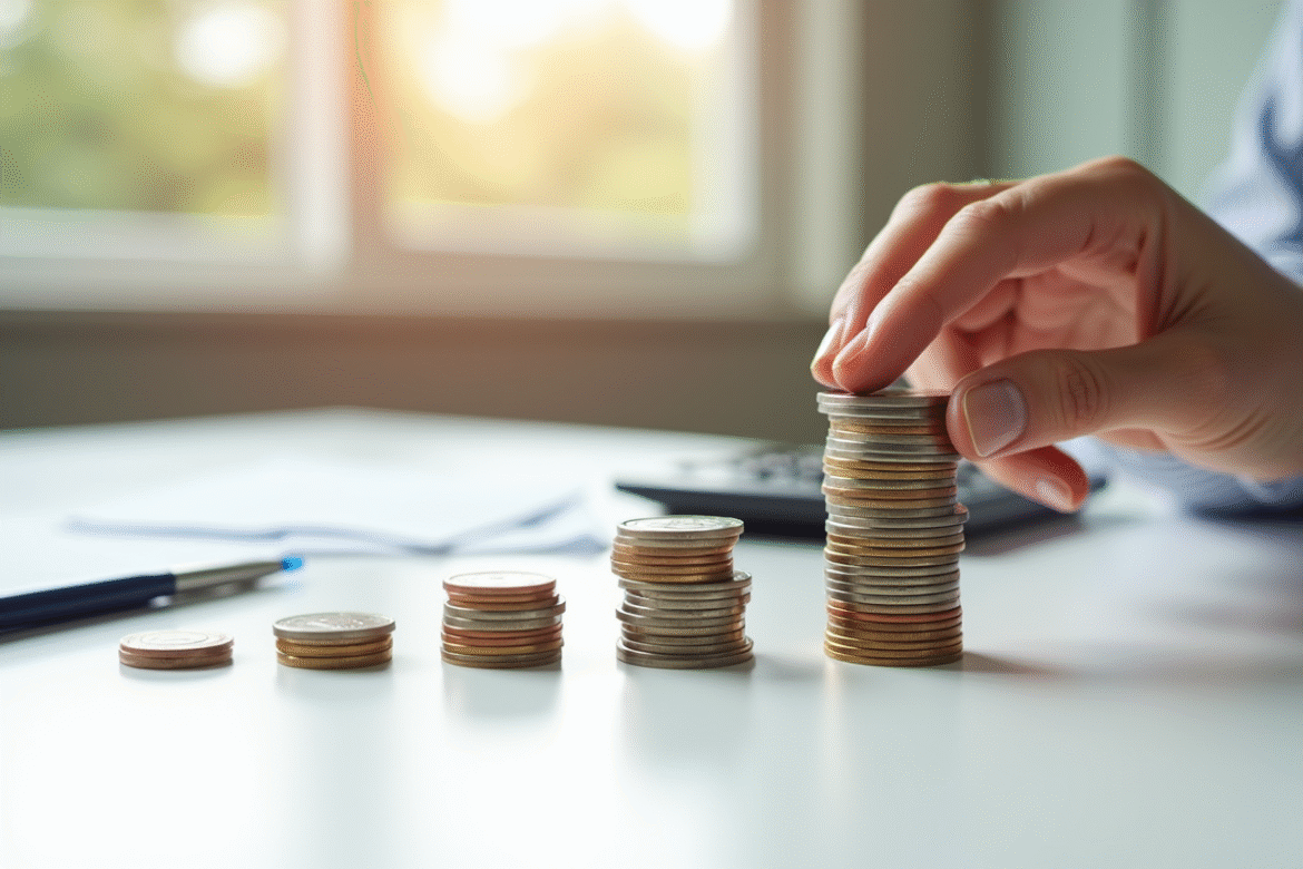 Personne empilant des pièces de monnaie sur une table lumineuse