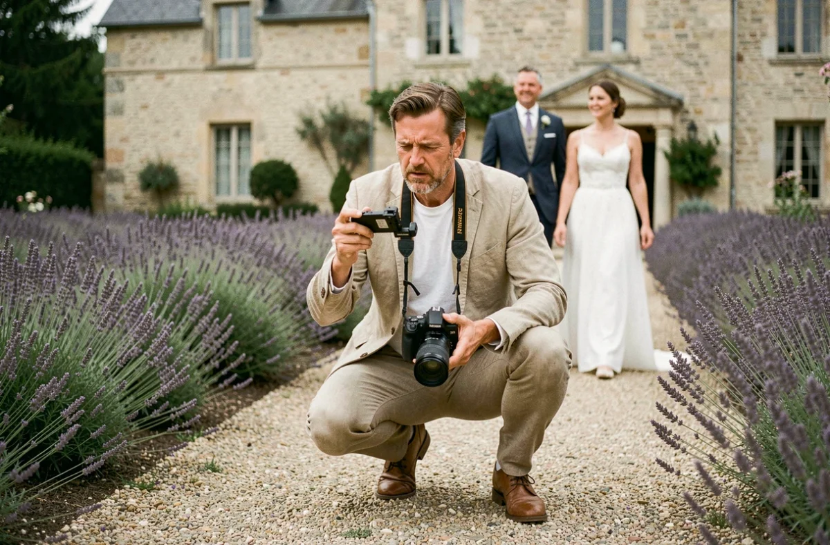 Vincent Bidault en reportage photo et vidéo lors d'un mariage dans un domaine champêtre français