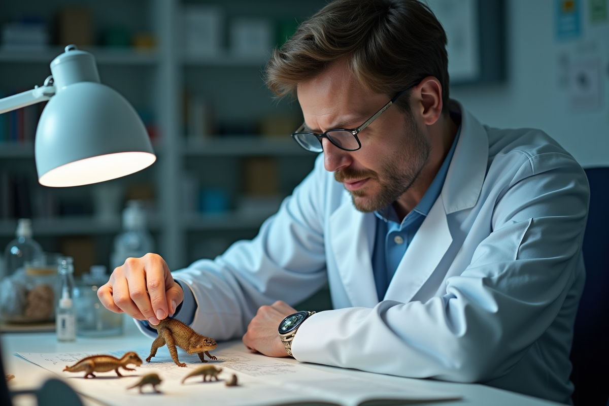 Zoologiste examinant des spécimens au bureau